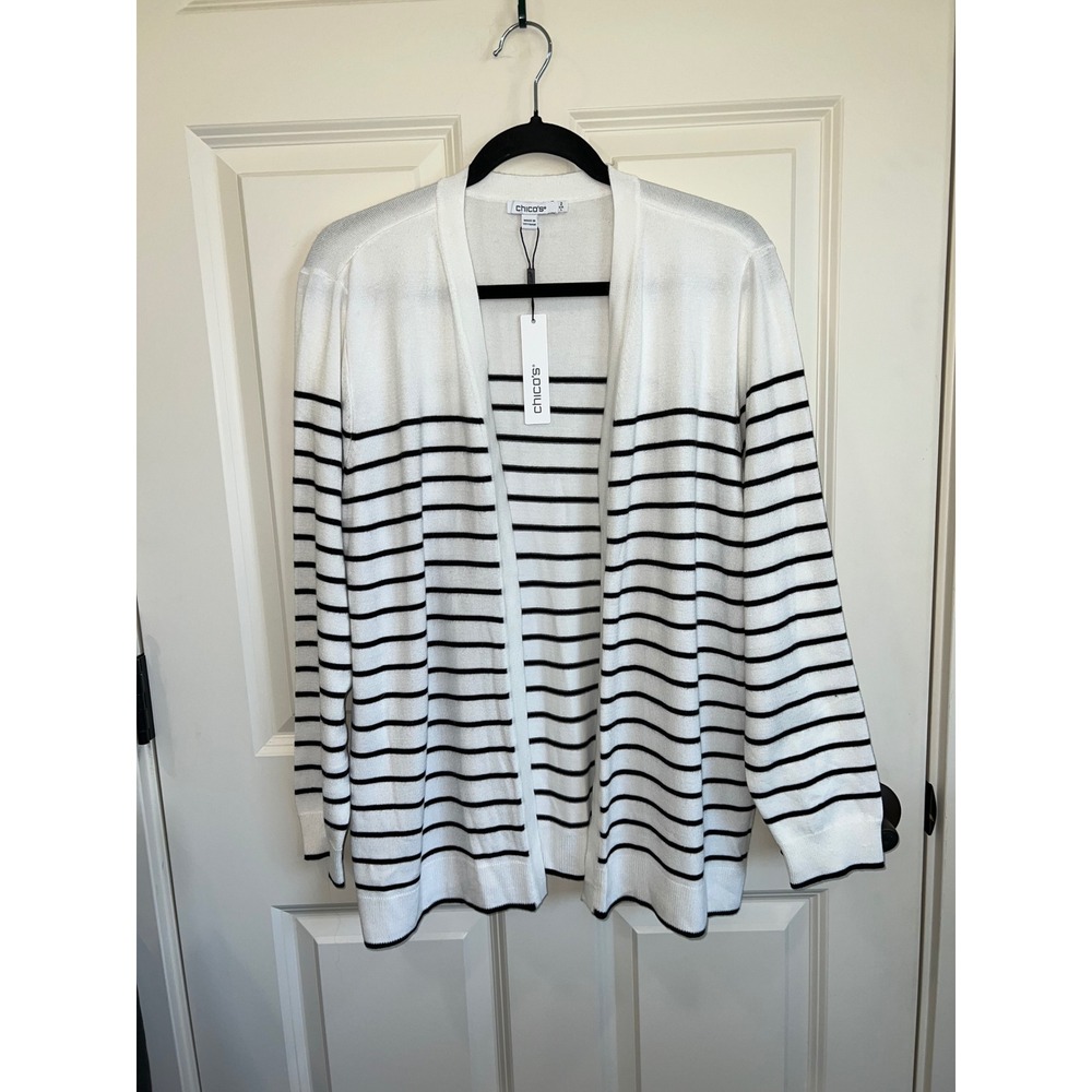 NWT Black and White Open Front Cardigan Sweater Size Large (2) *Flaw*